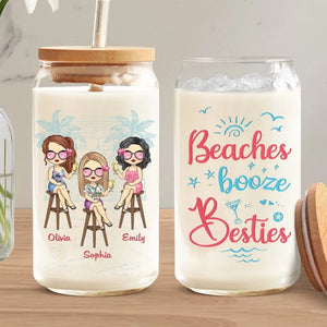 Beach Days And Besties Always - Bestie Personalized Custom Glass Cup, Iced Coffee Cup - Summer Vacation Gift For Best Friends, BFF, Sisters