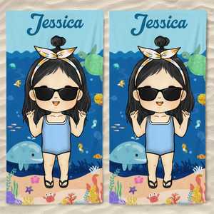 Summer, Beach, Pool, Travel And Kid - Family Personalized Custom Beach Towel - Summer Vacation Gift, Birthday Pool Party Gift For Family Members