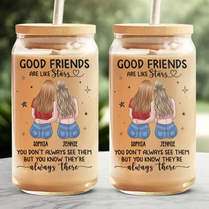 Friends Become Our Chosen Family - Bestie Personalized Custom Glass Cup, Iced Coffee Cup - Gift For Best Friends, BFF, Sisters