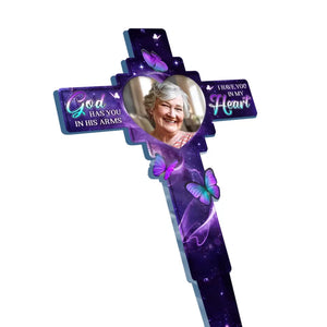 Custom Photo In Our Hearts Always - Memorial Personalized Custom Stain Glass Style Acrylic Garden Stake - Sympathy Gift For Family Members