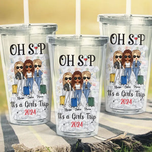 Holy Sip! It's A Besties Trip - Bestie Personalized Custom Clear Acrylic Tumbler - Summer Vacation Gift For Best Friends, BFF, Sisters