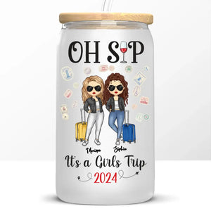 It's A Girls Trip - Bestie Personalized Custom Glass Cup, Iced Coffee Cup - Summer Vacation Gift For Best Friends, BFF, Sisters