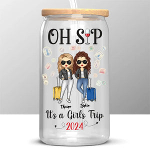 It's A Girls Trip - Bestie Personalized Custom Glass Cup, Iced Coffee Cup - Summer Vacation Gift For Best Friends, BFF, Sisters