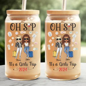 It's A Girls Trip - Bestie Personalized Custom Glass Cup, Iced Coffee Cup - Summer Vacation Gift For Best Friends, BFF, Sisters