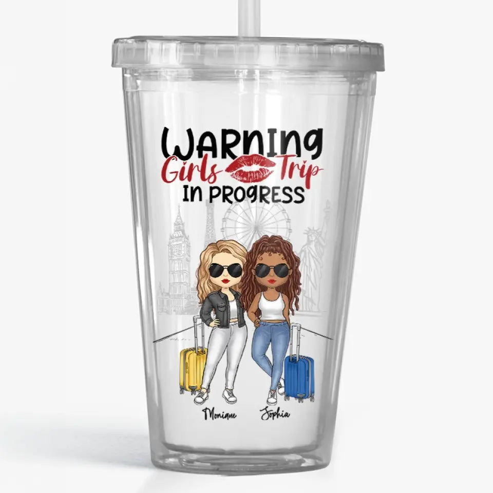 Warning In Our Girls Trip Era - Bestie Personalized Custom Clear Acrylic Tumbler - Summer Vacation Gift For Best Friends, BFF, Sisters