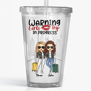 Warning In Our Girls Trip Era - Bestie Personalized Custom Clear Acrylic Tumbler - Summer Vacation Gift For Best Friends, BFF, Sisters