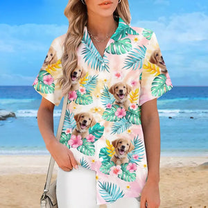 Custom Photo A Happy Family Is But An Earlier Heaven - Family Personalized Custom Unisex Tropical Hawaiian Aloha Shirt - Summer Vacation Gift, Gift For Family Members, Pet Owners, Pet Lovers