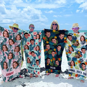 Custom Photo In Summer, The Song Sings Itself - Family Personalized Custom Beach Towel - Summer Vacation Gift, Birthday Pool Party Gift For Family Members, Pet Owners, Pet Lovers