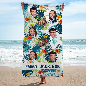 Custom Photo In Summer, The Song Sings Itself - Family Personalized Custom Beach Towel - Summer Vacation Gift, Birthday Pool Party Gift For Family Members, Pet Owners, Pet Lovers