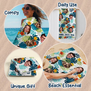 Custom Photo In Summer, The Song Sings Itself - Family Personalized Custom Beach Towel - Summer Vacation Gift, Birthday Pool Party Gift For Family Members, Pet Owners, Pet Lovers