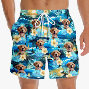 Custom Photo Sandy Paws, Happy Hearts - Dog & Cat Personalized Custom Tropical Hawaiian Aloha Men Beach Shorts - Summer Vacation Gift, Birthday Party Gift For Pet Owners, Pet Lovers