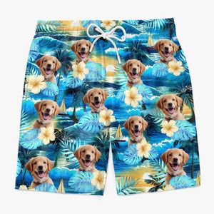 Custom Photo Sandy Paws, Happy Hearts - Dog & Cat Personalized Custom Tropical Hawaiian Aloha Men Beach Shorts - Summer Vacation Gift, Birthday Party Gift For Pet Owners, Pet Lovers