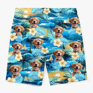 Custom Photo Sandy Paws, Happy Hearts - Dog & Cat Personalized Custom Tropical Hawaiian Aloha Men Beach Shorts - Summer Vacation Gift, Birthday Party Gift For Pet Owners, Pet Lovers