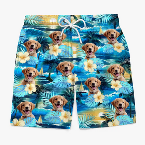 Custom Photo Sandy Paws, Happy Hearts - Dog & Cat Personalized Custom Tropical Hawaiian Aloha Men Beach Shorts - Summer Vacation Gift, Birthday Party Gift For Pet Owners, Pet Lovers