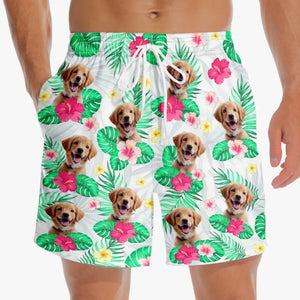 Custom Photo Don't Worry Beach Happy - Dog & Cat Personalized Custom Tropical Hawaiian Aloha Men Beach Shorts - Summer Vacation Gift, Birthday Party Gift For Pet Owners, Pet Lovers