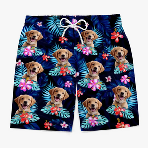 Custom Photo Happy Times And Good Sunshine - Dog & Cat Personalized Custom Tropical Hawaiian Aloha Men Beach Shorts - Summer Vacation Gift, Birthday Party Gift For Pet Owners, Pet Lovers