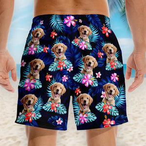 Custom Photo Happy Times And Good Sunshine - Dog & Cat Personalized Custom Tropical Hawaiian Aloha Men Beach Shorts - Summer Vacation Gift, Birthday Party Gift For Pet Owners, Pet Lovers