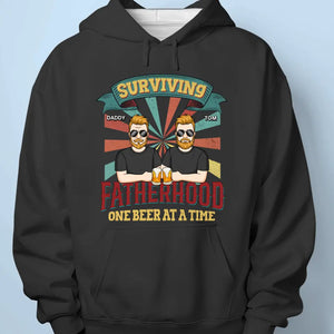 Surviving Fatherhood One Beer At A Time - Family Personalized Custom Unisex T-shirt, Hoodie, Sweatshirt - Gift For Dad, Grandpa