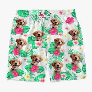 Custom Photo Don't Worry Beach Happy - Dog & Cat Personalized Custom Tropical Hawaiian Aloha Men Beach Shorts - Summer Vacation Gift, Birthday Party Gift For Pet Owners, Pet Lovers