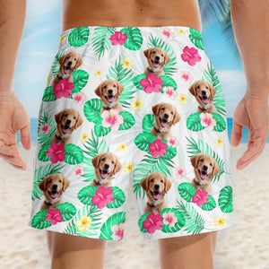 Custom Photo Don't Worry Beach Happy - Dog & Cat Personalized Custom Tropical Hawaiian Aloha Men Beach Shorts - Summer Vacation Gift, Birthday Party Gift For Pet Owners, Pet Lovers