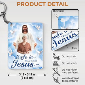 Custom Photo Safe In The Arms Of Jesus - Memorial Personalized Custom Shaped Acrylic Keychain - Sympathy Gift For Family Members