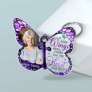 Custom Photo Live Like A Butterfly - Memorial Personalized Custom Shaped Acrylic Keychain - Sympathy Gift For Family Members