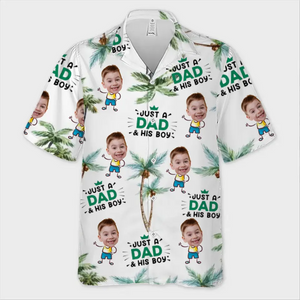 Custom Photo Just A Dad And His Kids - Family Personalized Custom Unisex Tropical Hawaiian Aloha Shirt - Summer Vacation Gift, Gift For Dad, Grandpa