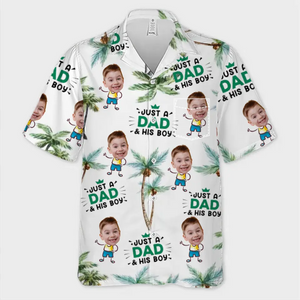 Custom Photo Just A Dad And His Kids - Family Personalized Custom Unisex Tropical Hawaiian Aloha Shirt - Summer Vacation Gift, Gift For Dad, Grandpa