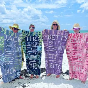 Summer Vibes - Family Personalized Custom Beach Towel - Summer Vacation Gift, Birthday Pool Party Gift For Family Members