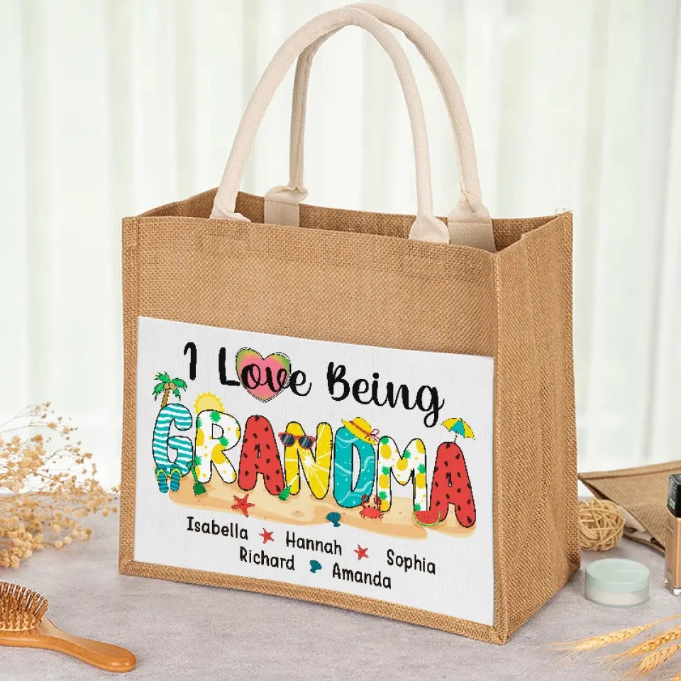 I Can Feel The Summer Breeze - Family Personalized Custom Tote Gift Bags, Jute Tote Bags, Beach Bags - Gift For Grandma