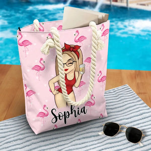 The Beach Is My Happy Place - Bestie Personalized Custom Beach Bag - Summer Vacation Gift For Best Friends, BFF, Sisters