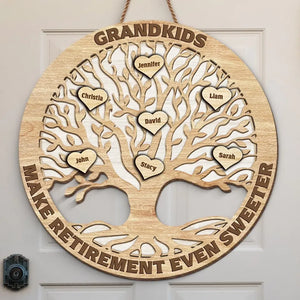 Grandkid Makes Retirement Even Sweeter - Personalized Shaped Wood Sign - Gift For Mom, Grandma