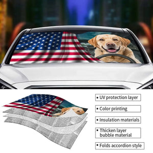 Custom Photo Happy Family Happy Trip - Dog & Cat Personalized Custom Auto Windshield Sunshade, Car Window Protector - Gift For Pet Owners, Pet Lovers