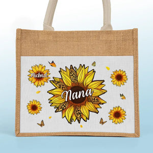 We Live And Bloom With Grace - Family Personalized Custom Tote Gift Bags, Jute Tote Bags, Beach Bags - Gift For Mom, Grandma