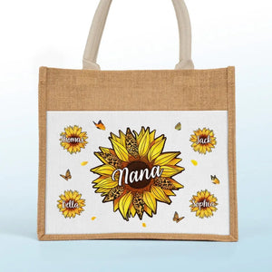 We Live And Bloom With Grace - Family Personalized Custom Tote Gift Bags, Jute Tote Bags, Beach Bags - Gift For Mom, Grandma