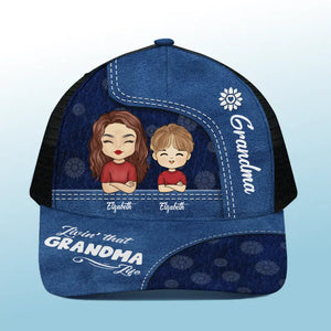 Livin' That Grandma Life - Family Personalized Custom Mesh-back Baseball Cap, Baseball Trucker Cap - Gift For Mom, Grandma