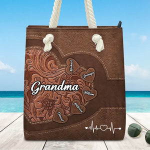 Mom’s The Heart Of The Family - Family Personalized Custom Beach Bag - Gift For Mom, Grandma