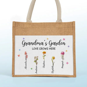 Grandma's Garden - Family Personalized Custom Tote Gift Bags, Jute Tote Bags, Beach Bags - Gift For Mom, Grandma