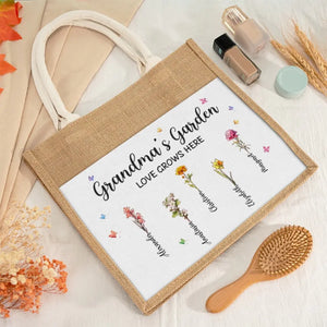 Grandma's Garden - Family Personalized Custom Tote Gift Bags, Jute Tote Bags, Beach Bags - Gift For Mom, Grandma