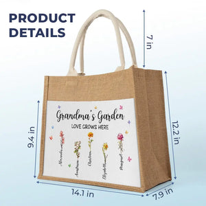 Grandma's Garden - Family Personalized Custom Tote Gift Bags, Jute Tote Bags, Beach Bags - Gift For Mom, Grandma