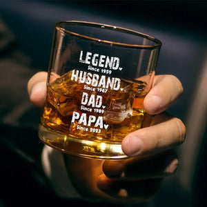 The Man, The Myth, The Whiskey Legend - Family Personalized Custom Whiskey Glass - Gift For Dad, Grandpa