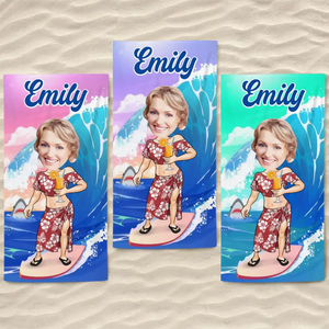 Custom Photo Me And The Ocean - Family Personalized Custom Beach Towel - Summer Vacation Gift, Birthday Pool Party Gift For Husband Wife, Family Members