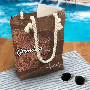 Mom’s The Heart Of The Family - Family Personalized Custom Beach Bag - Gift For Mom, Grandma