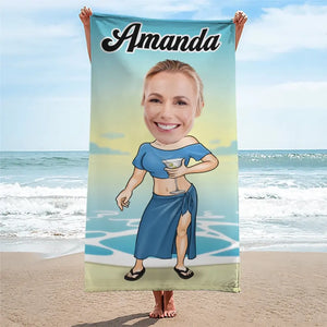 Custom Photo Wild, Barefoot, And Free - Family Personalized Custom Beach Towel - Summer Vacation Gift, Birthday Pool Party Gift For Husband Wife, Family Members