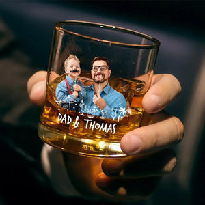 Custom Photo I Finally Have A Drinking Buddy - Family Personalized Custom Whiskey Glass - Gift For Dad, Grandpa