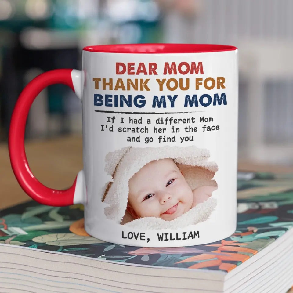 Custom Photo Thank You For Being My Mom - Family Personalized Custom Accent Mug - Gift For Family Members