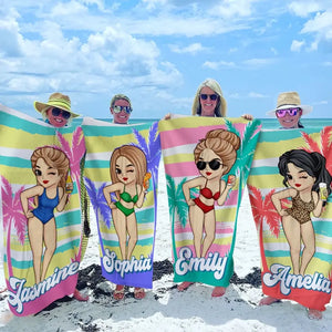 Eat, Beach, Sleep, Repeat - Bestie Personalized Custom Beach Towel - Summer Vacation Gift, Birthday Pool Party Gift For Best Friends, BFF, Sisters