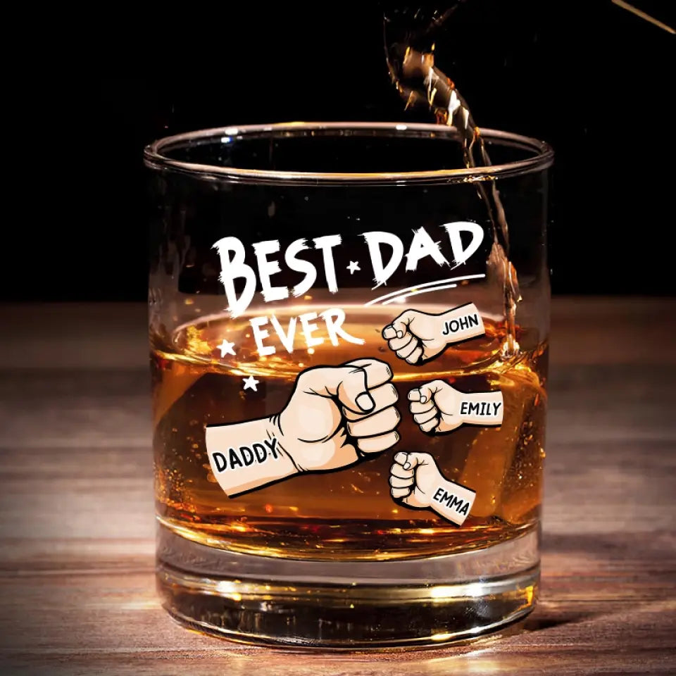 Dads Are The True Superheroes - Family Personalized Custom Whiskey Glass - Gift For Dad, Grandpa