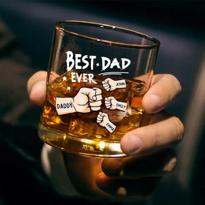 Dads Are The True Superheroes - Family Personalized Custom Whiskey Glass - Gift For Dad, Grandpa