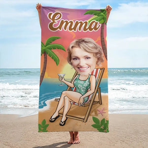 Custom Photo Summer Vibes - Family Personalized Custom Beach Towel - Summer Vacation Gift, Birthday Pool Party Gift For Family Members